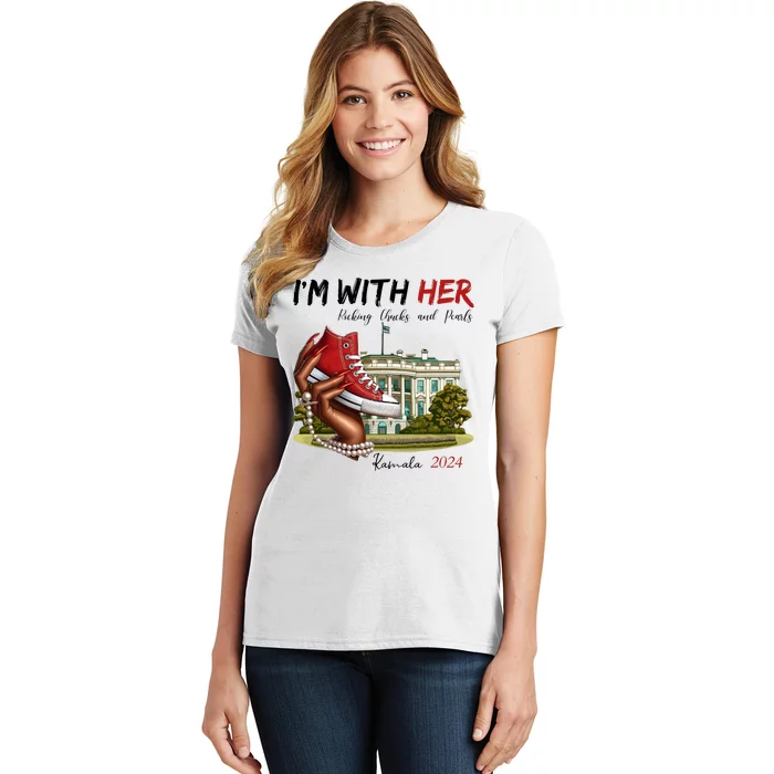 Im With Her Chucks And Pearls Kamala Harris White House 2024 Women's T-Shirt