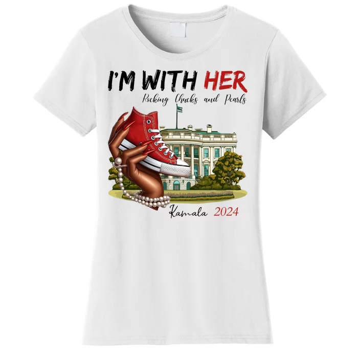 Im With Her Chucks And Pearls Kamala Harris White House 2024 Women's T-Shirt