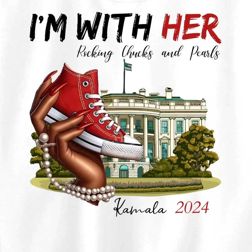 Im With Her Chucks And Pearls Kamala Harris White House 2024 Kids Sweatshirt