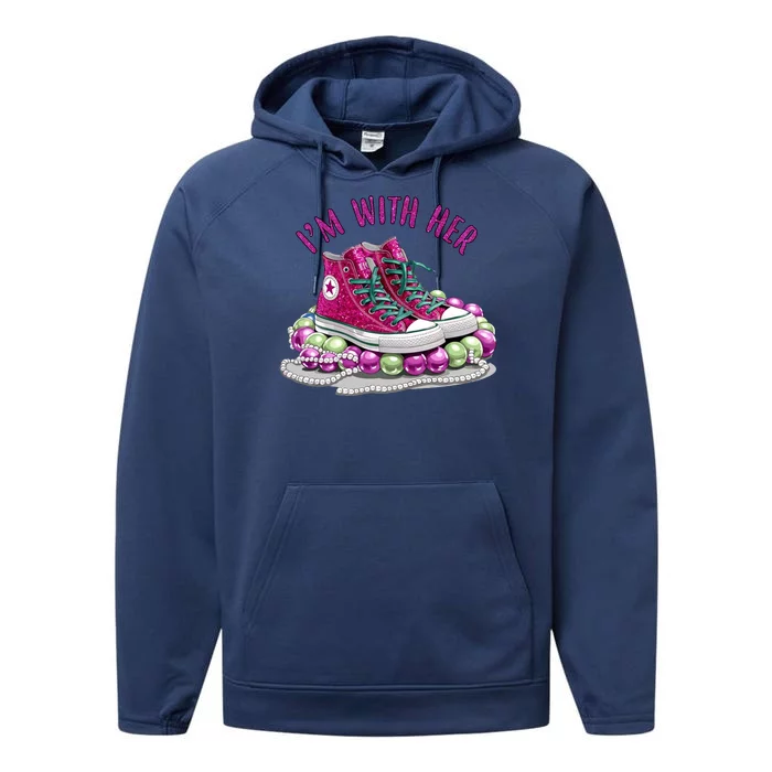 Im With Her Chucks And Pearls Kamala Harris Performance Fleece Hoodie