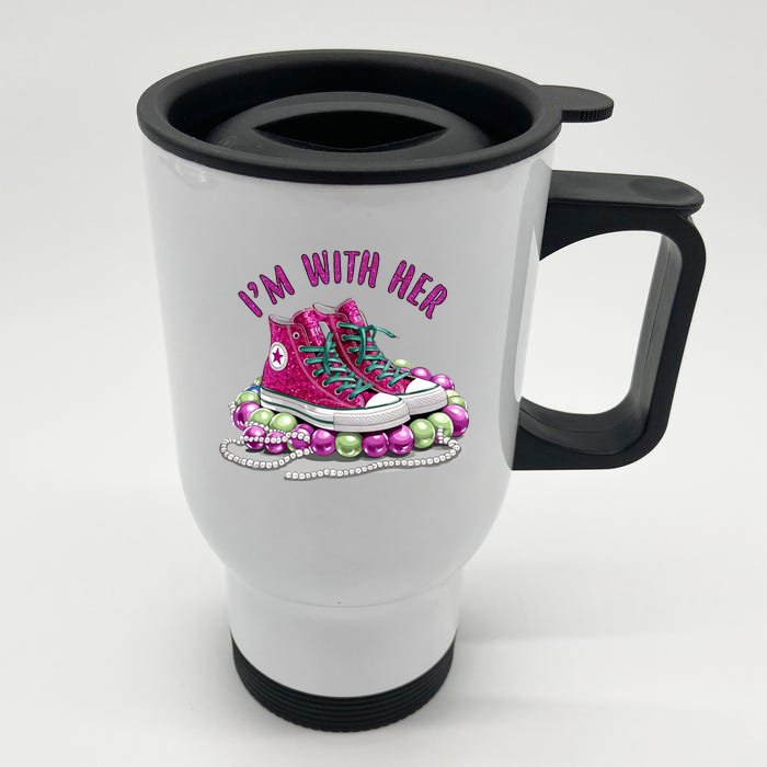 Im With Her Chucks And Pearls Kamala Harris Front & Back Stainless Steel Travel Mug