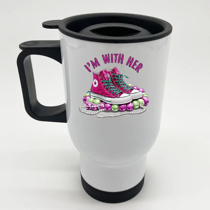 Im With Her Chucks And Pearls Kamala Harris Front & Back Stainless Steel Travel Mug