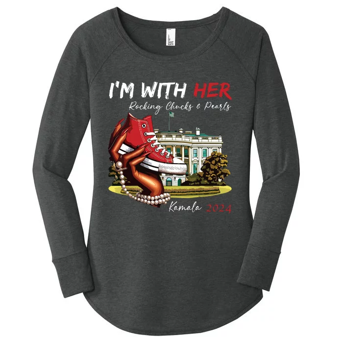 Im With Her Red White Chucks Pearls Kamala 2024 Women's Perfect Tri Tunic Long Sleeve Shirt