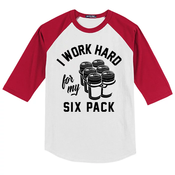 I Work Hard For My Six Pack Funny Beer Meme Kids Colorblock Raglan Jersey