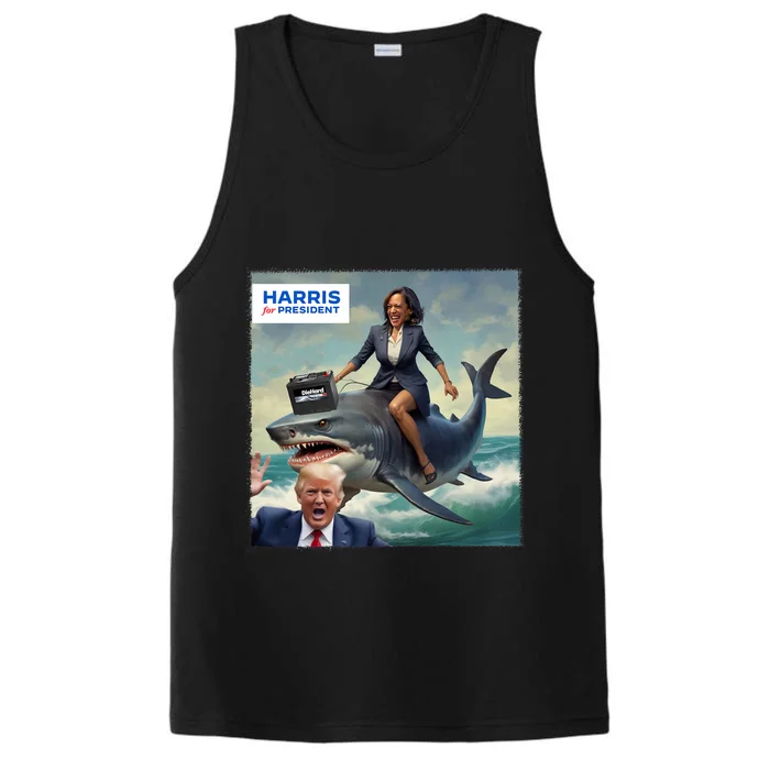 IM With Her Funny Kamala Riding A Shark 2024 President Beat Trump Performance Tank