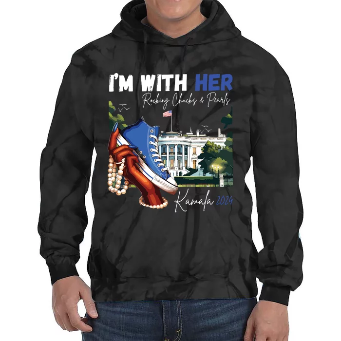 Im With Her Rocking Chucks Pearls Kamala 2024 Tie Dye Hoodie