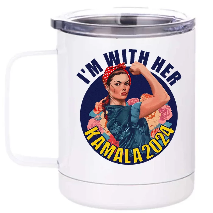 IM With Her Kamala 2024 Retro Rosie Art Front & Back 12oz Stainless Steel Tumbler Cup