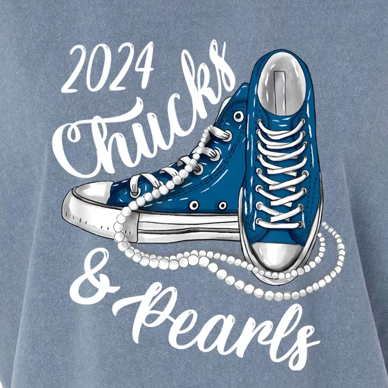 IM With Her Chucks And Pearls 2024 Kamala Election Sneakers Garment-Dyed Women's Muscle Tee