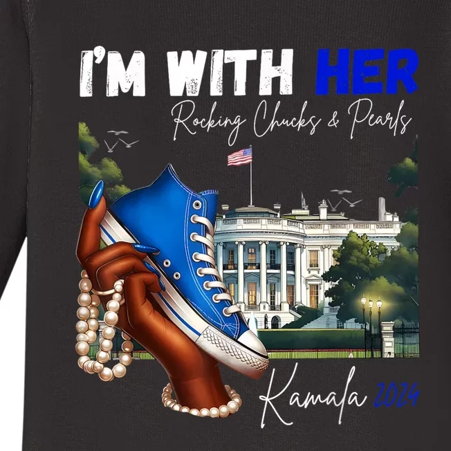 IM With Her Rocking Chucks & Pearls Kamala 2024 Baby Long Sleeve Bodysuit