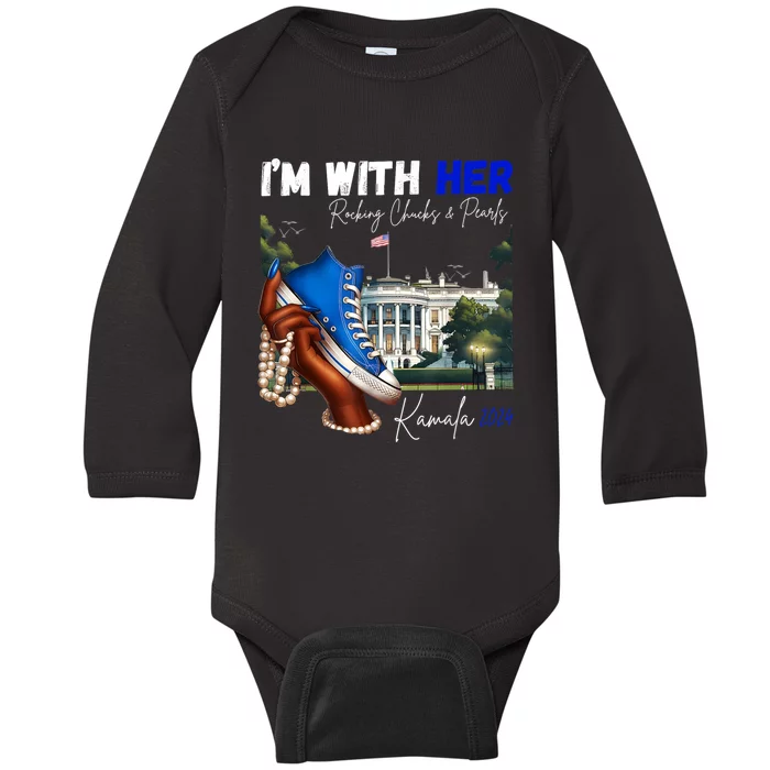 IM With Her Rocking Chucks & Pearls Kamala 2024 Baby Long Sleeve Bodysuit