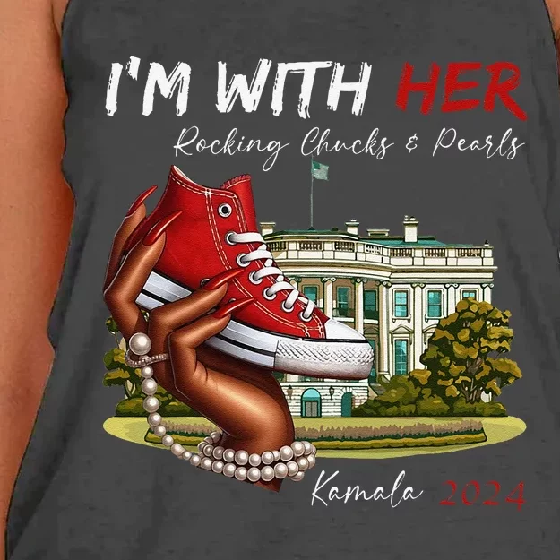 IM With Her Chucks & Pearls Kamala 2024 Gift Women's Knotted Racerback Tank