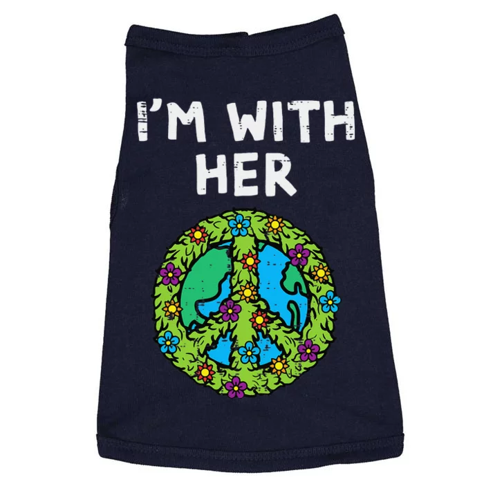 Im With Her Peace Symbol Sign Flowers Cool Earth Day Hippie Doggie Tank