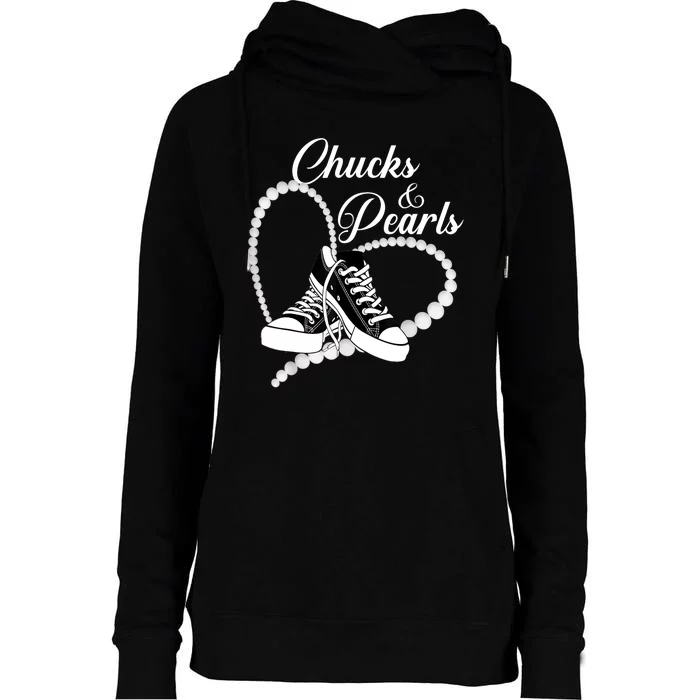 Im With Her Kamala 2024 Heart Chucks And Pearls 2024 Gift Womens Funnel Neck Pullover Hood