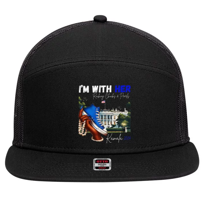 IM With Her Rocking Chucks & Pearls Kamala 2024 Gift 7 Panel Mesh Trucker Snapback Hat