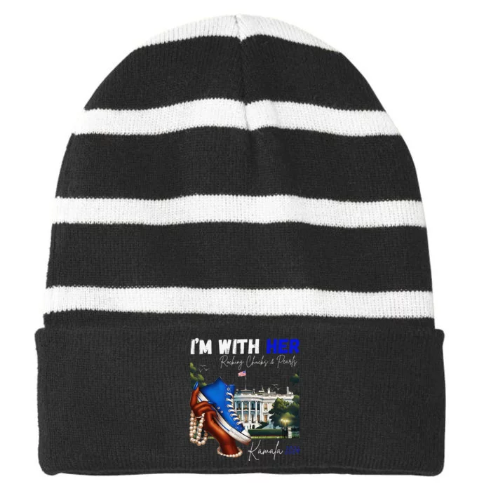 IM With Her Rocking Chucks & Pearls Kamala 2024 Gift Striped Beanie with Solid Band