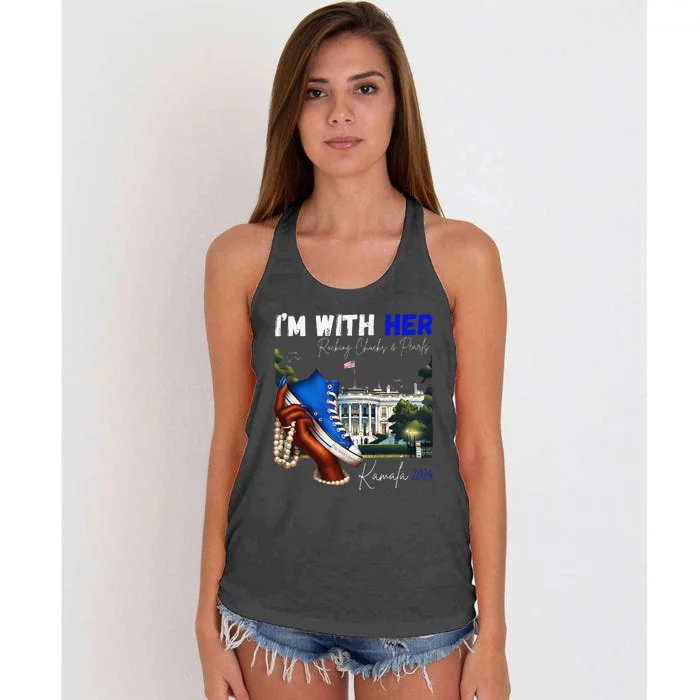 IM With Her Rocking Chucks & Pearls Kamala 2024 Gift Women's Knotted Racerback Tank