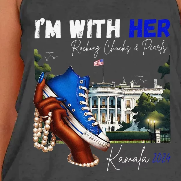 IM With Her Rocking Chucks & Pearls Kamala 2024 Gift Women's Knotted Racerback Tank