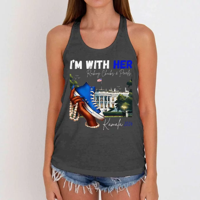 IM With Her Rocking Chucks & Pearls Kamala 2024 Gift Women's Knotted Racerback Tank