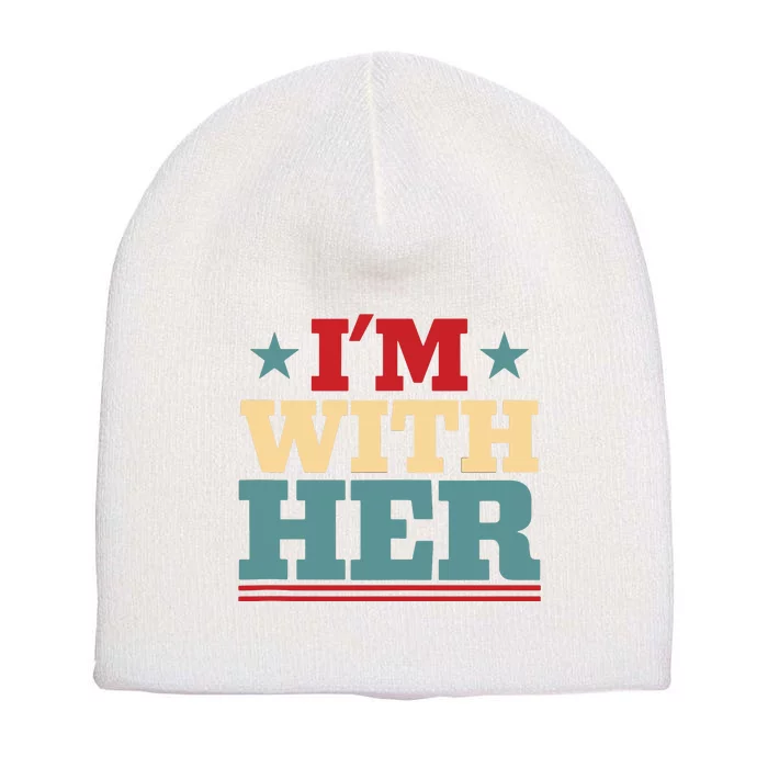 I’M With Her Presidential Election 2024 Harris Walz Democrat Tank Top Short Acrylic Beanie