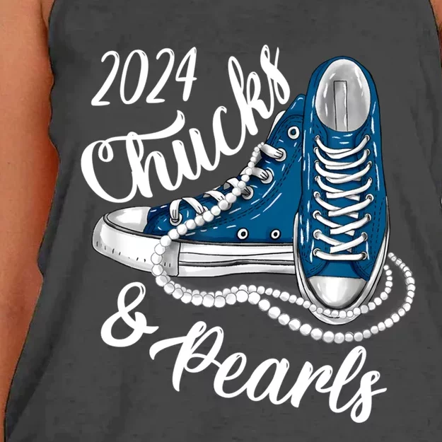 IM With Her Chucks And Pearls 2024 Kamala Election Sneakers Women's Knotted Racerback Tank