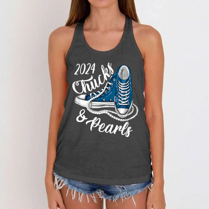 IM With Her Chucks And Pearls 2024 Kamala Election Sneakers Women's Knotted Racerback Tank