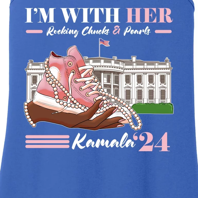 Im With Her Rocking Chucks And Pearls Kamala Harris 2024 Election Ladies Essential Tank