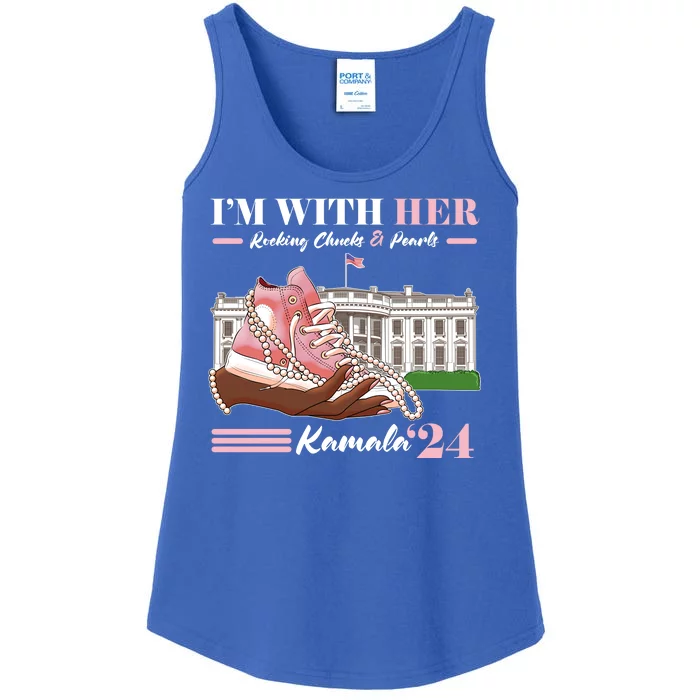 Im With Her Rocking Chucks And Pearls Kamala Harris 2024 Election Ladies Essential Tank