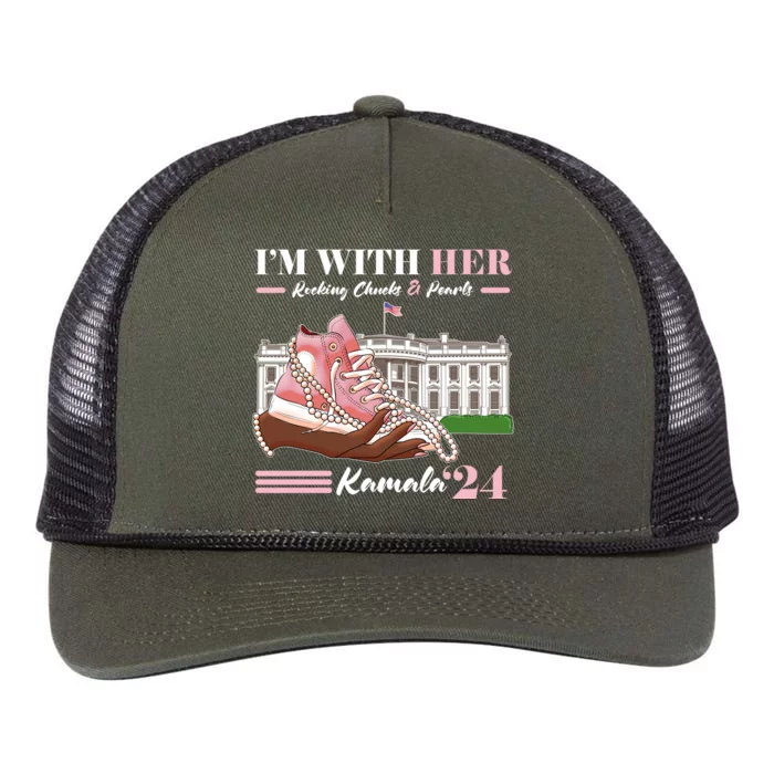 Im With Her Rocking Chucks And Pearls Kamala Harris 2024 Election Retro Rope Trucker Hat Cap