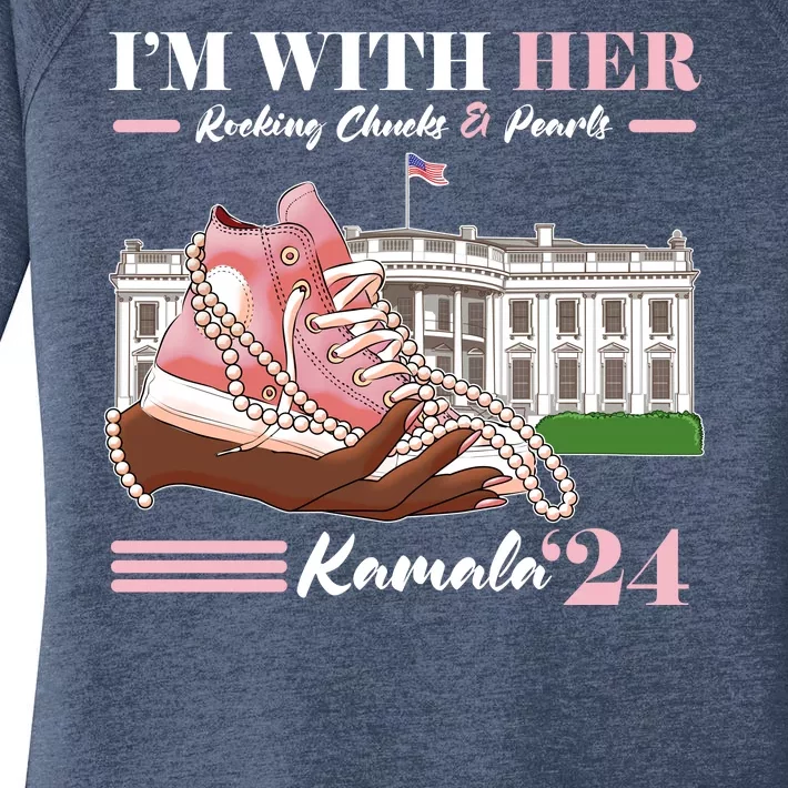 Im With Her Rocking Chucks And Pearls Kamala Harris 2024 Election Women's Perfect Tri Tunic Long Sleeve Shirt