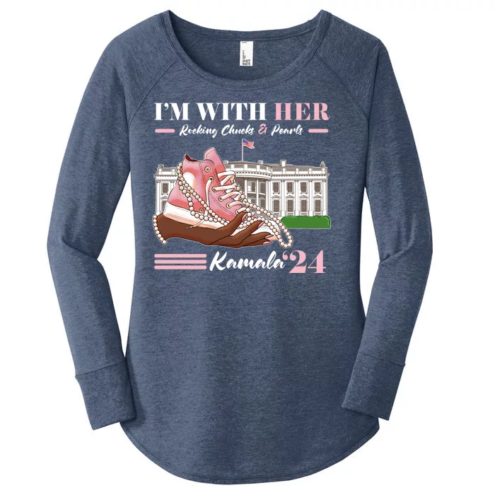 Im With Her Rocking Chucks And Pearls Kamala Harris 2024 Election Women's Perfect Tri Tunic Long Sleeve Shirt