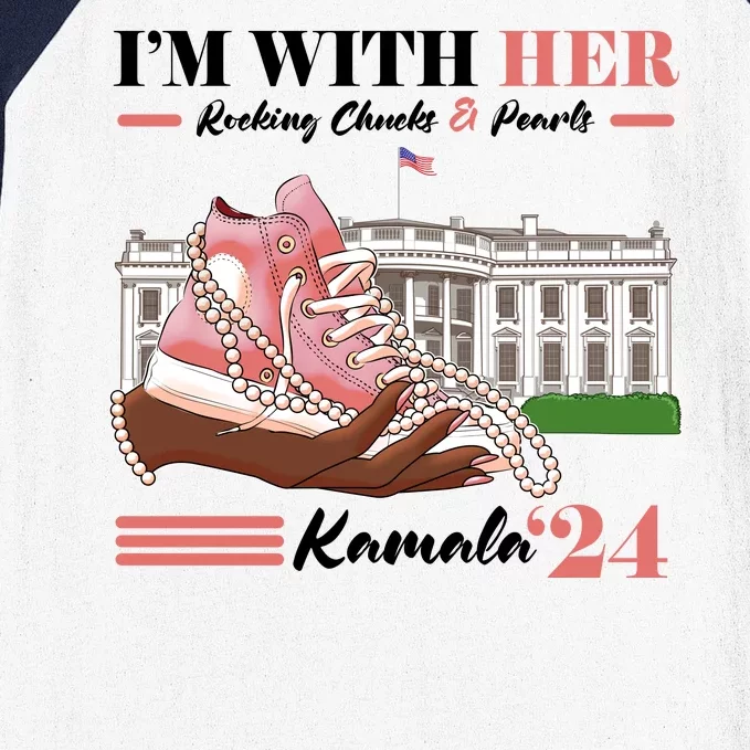 Im With Her Rocking Chucks And Pearls Kamala Harris 2024 Election Baseball Sleeve Shirt