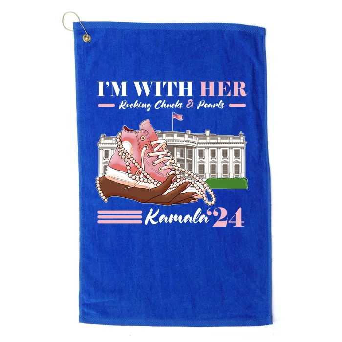 Im With Her Rocking Chucks And Pearls Kamala Harris 2024 Election Platinum Collection Golf Towel