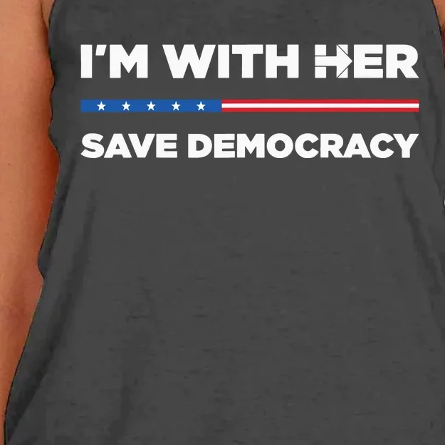 Im With Her Save Democracy 2024 President Women's Knotted Racerback Tank