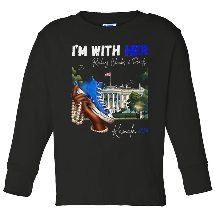 IM With Her Rocking Chucks & Pearls Kamala 2024 Toddler Long Sleeve Shirt