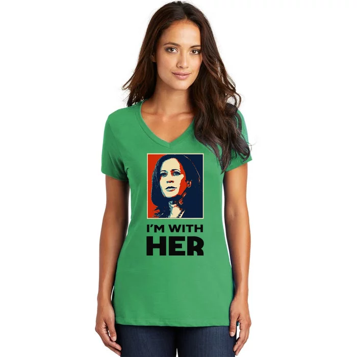 IM With Her 2024 Vote President Kamala Harris Election Meme Women's V-Neck T-Shirt