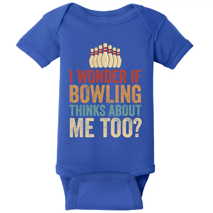 I Wonder If Bowling Thinks Of Me Funny Meme Team Dad Mom Gift Baby Bodysuit