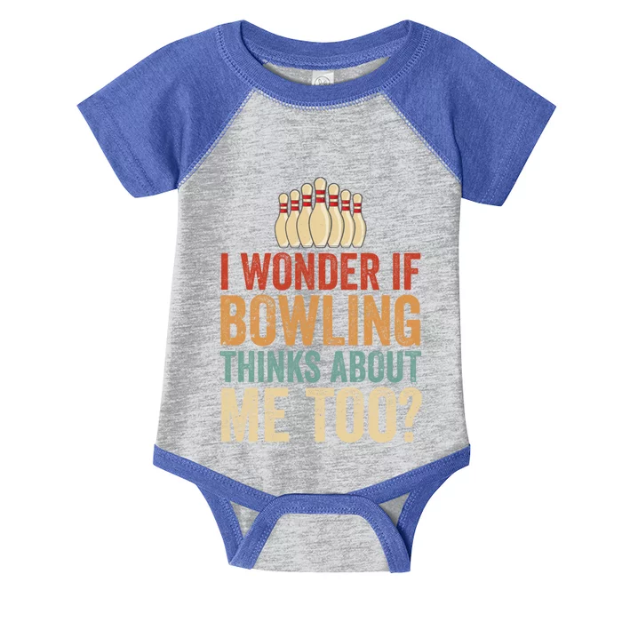 I Wonder If Bowling Thinks Of Me Funny Meme Team Dad Mom Gift Infant Baby Jersey Bodysuit