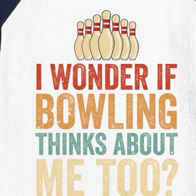 I Wonder If Bowling Thinks Of Me Funny Meme Team Dad Mom Gift Baseball Sleeve Shirt