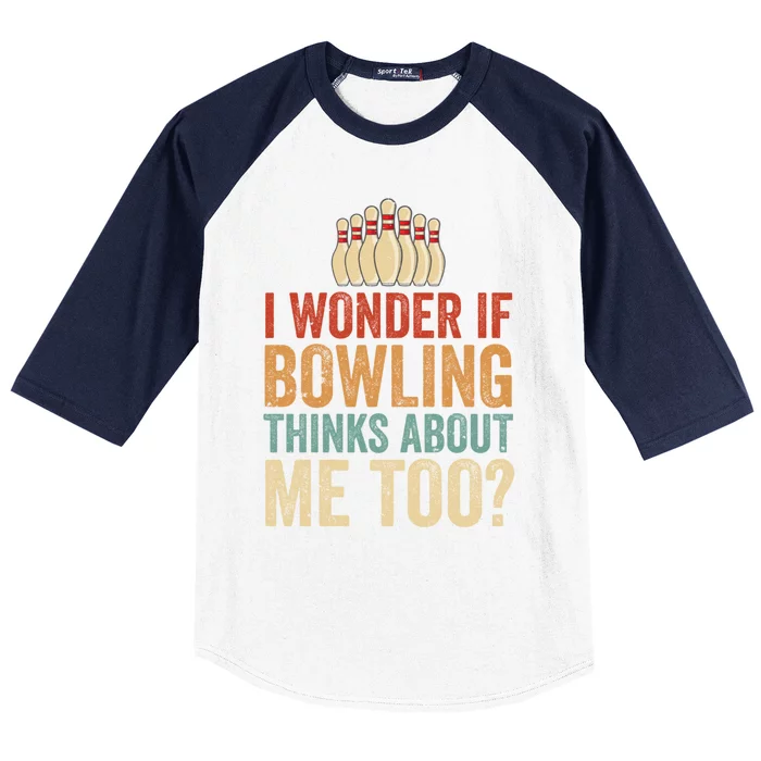 I Wonder If Bowling Thinks Of Me Funny Meme Team Dad Mom Gift Baseball Sleeve Shirt