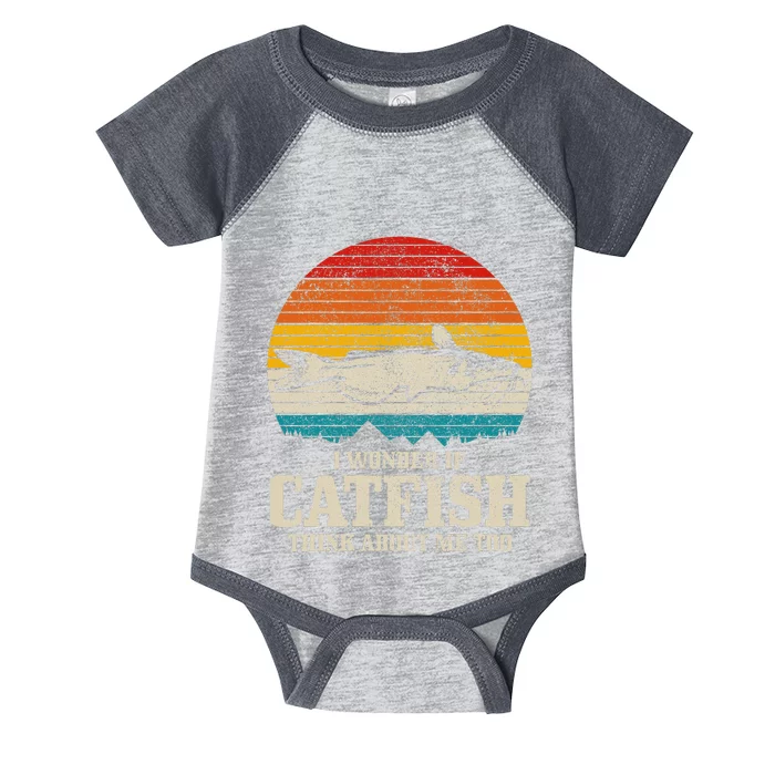 I Wonder If Catfish Think About Me Vintage Funny Catfishing Infant Baby Jersey Bodysuit