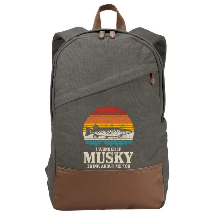 I Wonder If Musky Think About Me Vintage Funny Musky Fishing Cotton Canvas Backpack