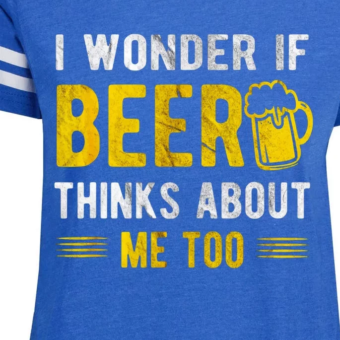 I Wonder If Beer Thinks About Me Too Enza Ladies Jersey Football T-Shirt