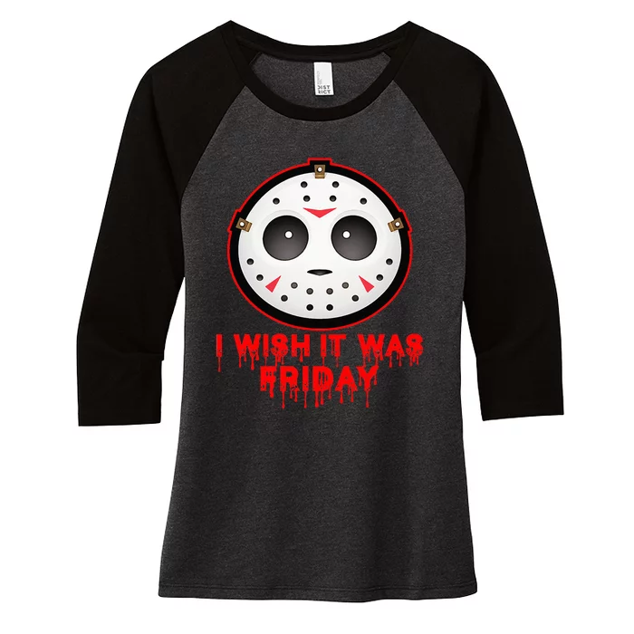 I Wish It Was Friday Cute Halloween Costume 13th Horror Women's Tri-Blend 3/4-Sleeve Raglan Shirt