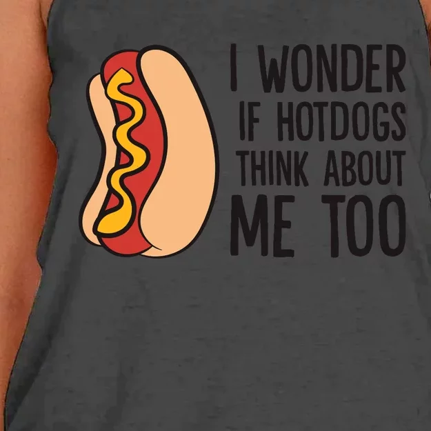 I Wonder If Hotdogs Think About Me Too Funny Hot Dog Women's Knotted Racerback Tank