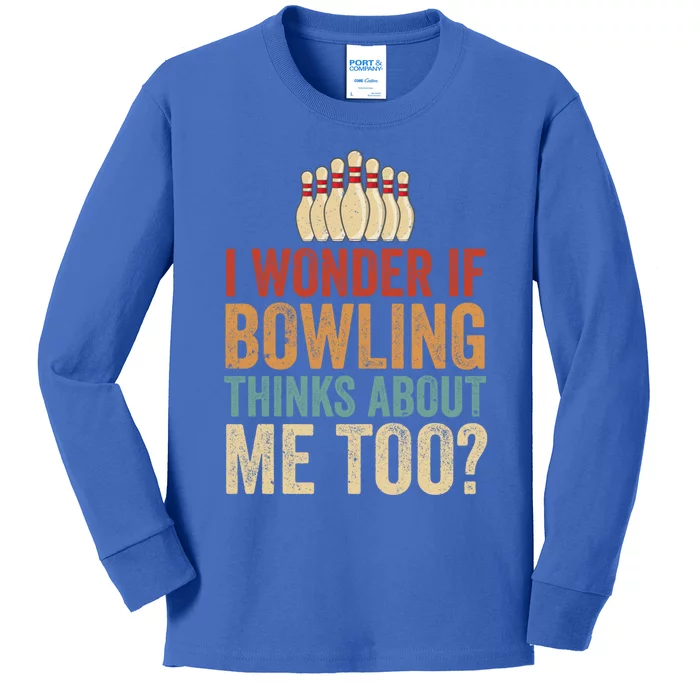 I Wonder If Bowling Thinks Of Me Funny Meme Team Dad Mom Gift Kids Long Sleeve Shirt