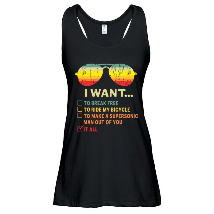 I Want It All To Break Free Ride My Bicycle Funny Ladies Essential Flowy Tank