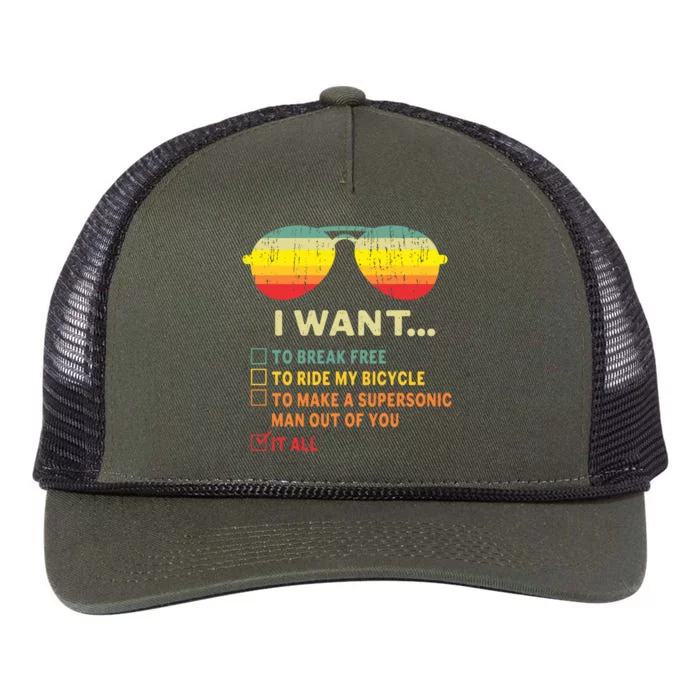 I Want It All To Break Free Ride My Bicycle Funny Retro Rope Trucker Hat Cap