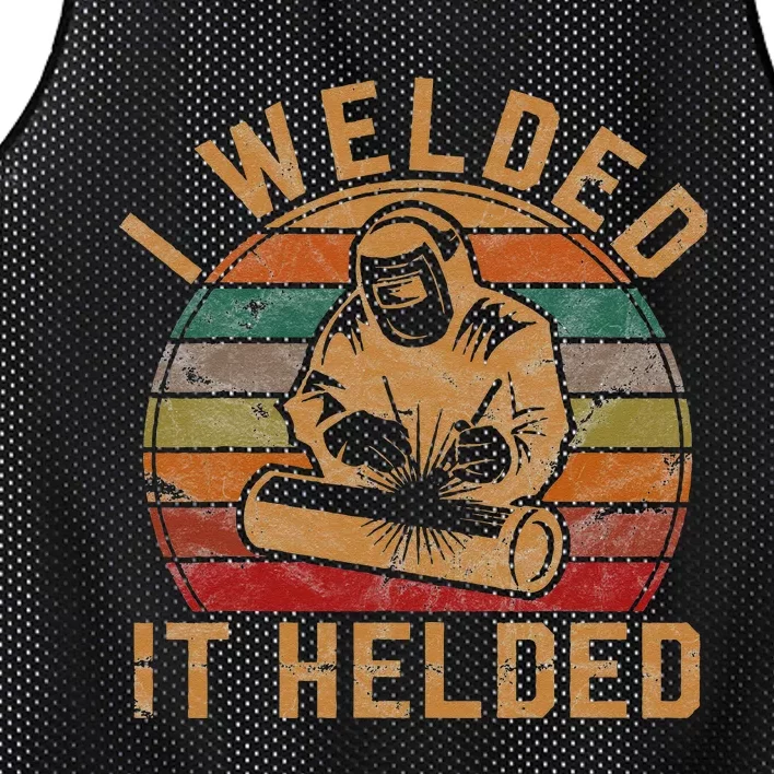 I Welded It Helded Welder Gift Fun Retro Welding Silhouette Mesh Reversible Basketball Jersey Tank