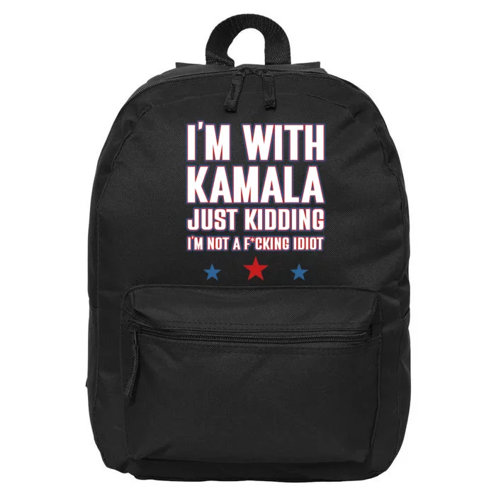 IM With Kamala Just Kidding Not Idiot Retro Election 2024 16 in Basic Backpack