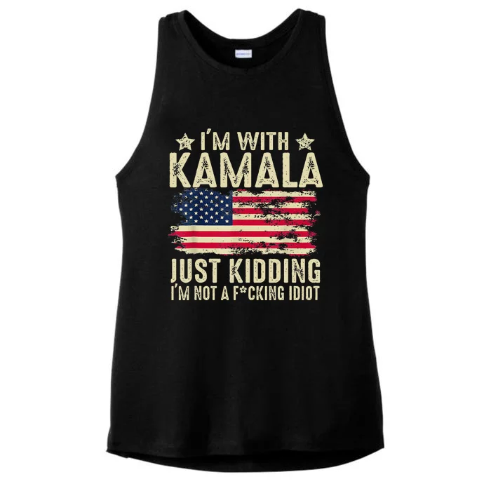 IM With Kamala Just Kidding Not Idiot Ladies Tri-Blend Wicking Tank